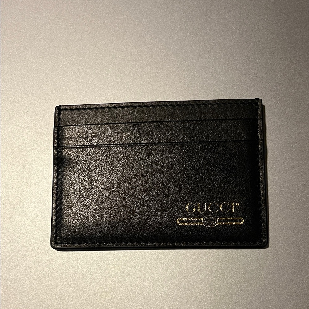 Gucci Black Leather Card Holder with Gold Logo